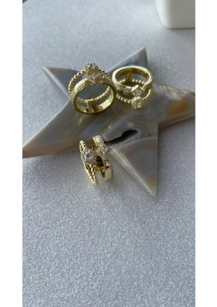 Altın Kaplama 2'li Model Oval ve Baklava Model Yüzük 925 Ayar Gümüş Ithal modelleri