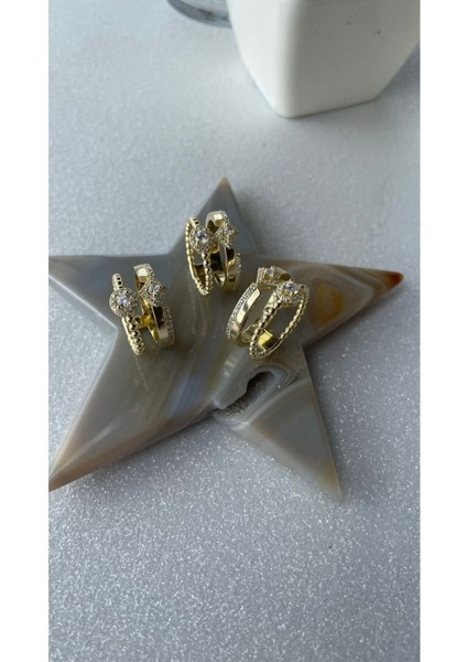 Altın Kaplama 2'li Model Oval ve Baklava Model Yüzük 925 Ayar Gümüş Ithal fırsatları