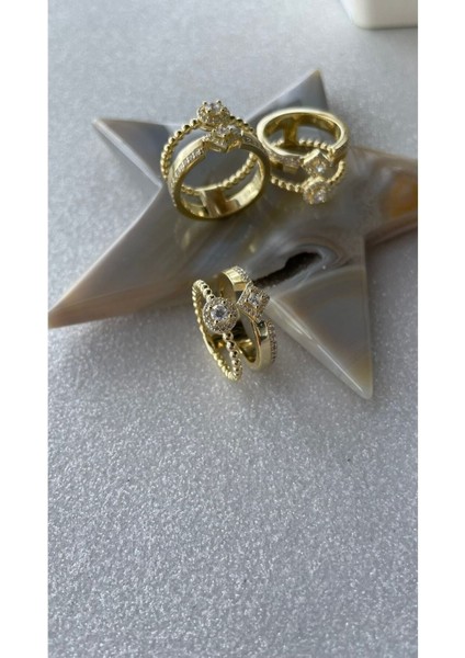 Altın Kaplama 2'li Model Oval ve Baklava Model Yüzük 925 Ayar Gümüş Ithal indirimleri