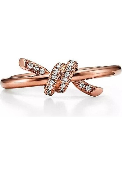 Özel Tasarım Rose Renk Taşlı Tiffany Model Düğüm Yüzük Yüksek Kalite Üretim 925 Ayar Gümüş