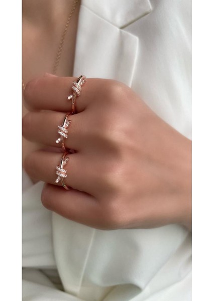 Özel Tasarım Rose Renk Taşlı Tiffany Model Düğüm Yüzük Yüksek Kalite Üretim 925 Ayar Gümüş modelleri