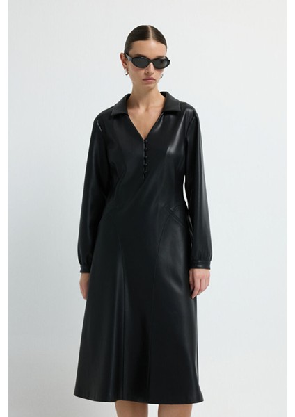 Midi Boy Deri Elbise Siyah 12445661000 fiyatları