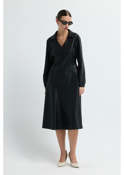 Midi Boy Deri Elbise Siyah 12445661000 fırsatları