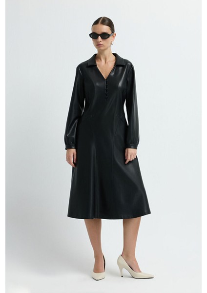 Midi Boy Deri Elbise Siyah 12445661000 indirimleri