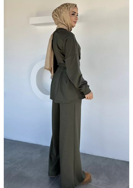 Ön Fermuarlı Pileli Tunik Bel Lastikli Pantolon Tesettür Ikili Takım P-00018989 fırsatları