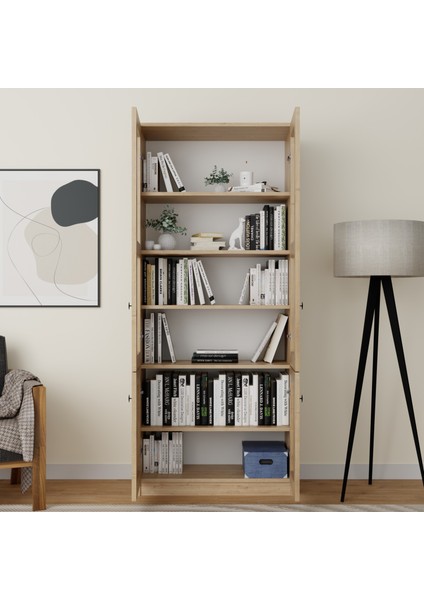 Lisa 4 Kapaklı Safir Meşe Vitrin -Kitaplık ve Çok Amaçlı Dolap fırsatları