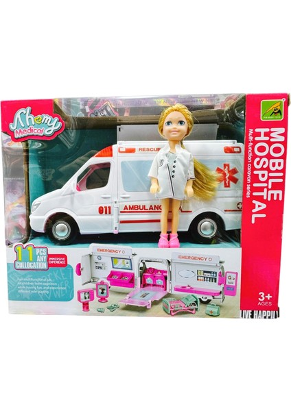 Mobile Hospital – Oyuncak Bebekli Ambulans ve Doktor Seti (11 Parça)