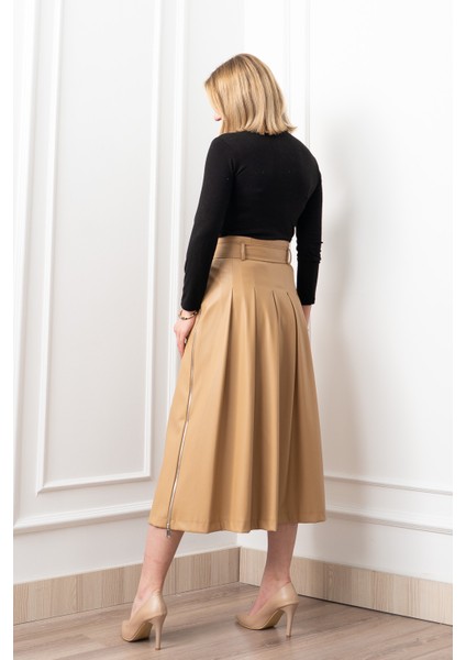 Double Zip Kuşaklı Deri Etek 6821 modelleri