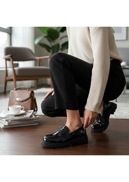 812-L Rahat Taban Günlük Siyah Kadın Laofer Ayakkabı Casual Kadın Ayakkabı Rugan modelleri