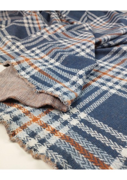 Ekru Mavi Kiremit Ekoseli Jakarlı Örme Kumaş (En 140 cm x Boy 250 Cm) fiyatları