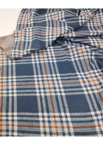 Ekru Mavi Kiremit Ekoseli Jakarlı Örme Kumaş (En 140 cm x Boy 250 Cm) modelleri