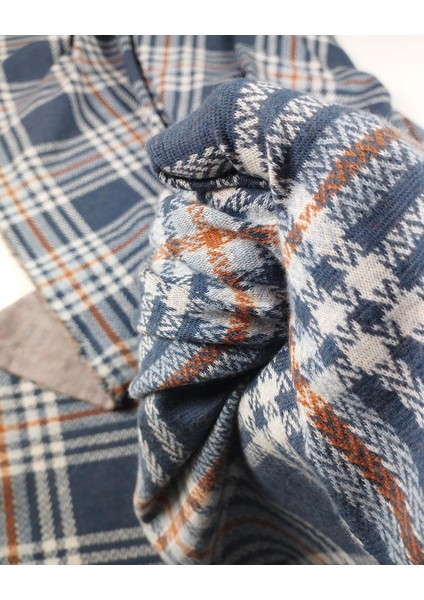 Ekru Mavi Kiremit Ekoseli Jakarlı Örme Kumaş (En 140 cm x Boy 250 Cm) indirimleri