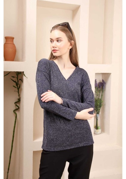 Simli V Yaka Pamuklu Şık Bulüz Bulüz - S indirimleri