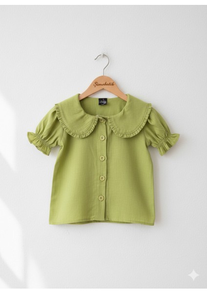 Kız Çocuk Gömlek Fıstık Yeşili Yakası Fırfırlı fiyatları