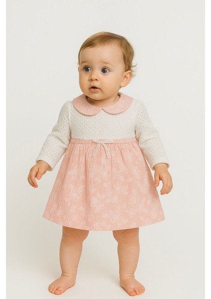 Kız Bebek Yaka Detaylı %100 Pamuklu Elbise