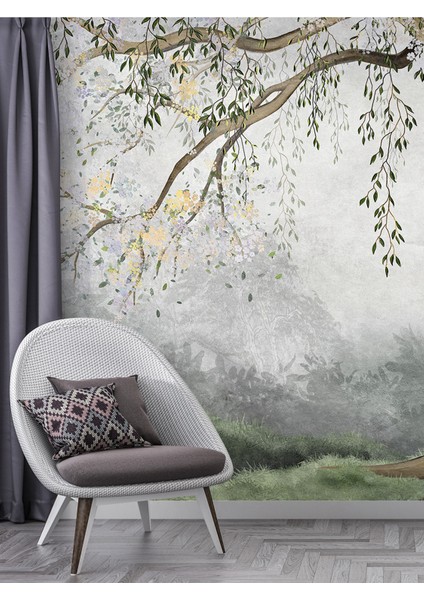 Manzara Çınar Ağacı Desenli Duvar Kağıdı -Isı ve Ses Yalıtımı