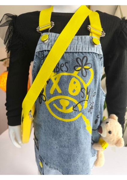 Kız Çocuk Kotlu Salopet Çantalı Oyuncaklı Takım Özel Tasarım (Oyuncaklı Kot Elbise+Bluz+Çanta) indirimleri