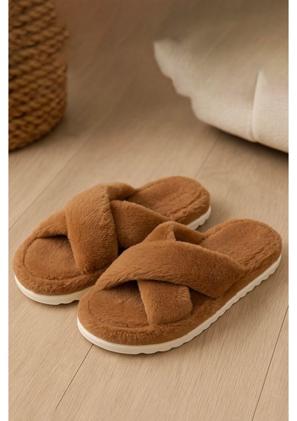 CP30 Tüylü Pofuduk Çapraz Kışlık Kadın Ev Terliği