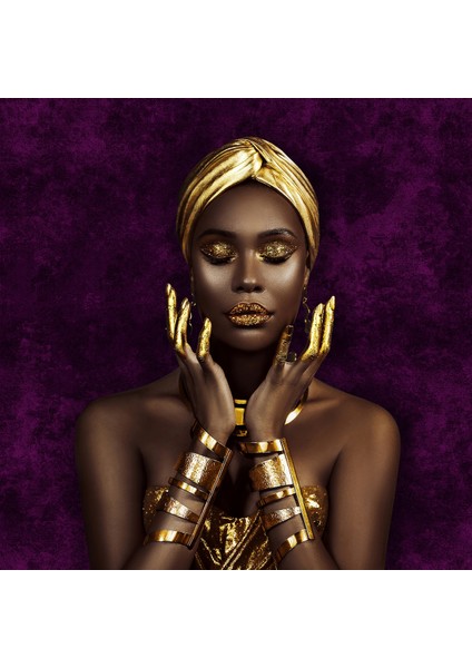 Altın Detaylı Kadın Portreli Duvar Kağıdı - 3 Boyutlu Sanatsal Duvar Kumaşı - En x Boy