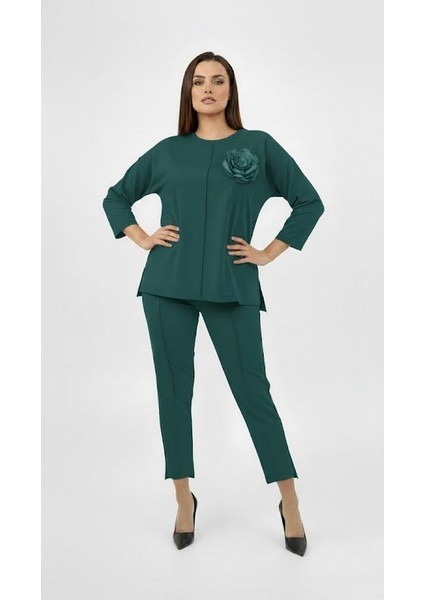 Kadın Büyük Beden Truvakar Kol Çiçek Detaylı Iki Iplik Eşofman Takımı 8224-26