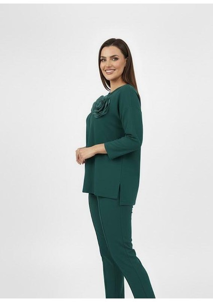 Kadın Büyük Beden Truvakar Kol Çiçek Detaylı Iki Iplik Eşofman Takımı 8224-26 modelleri