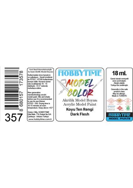 Hobbytime 357 18 Ml. Koyu Ten Rengi (Dark Flesh), Akrilik Model Boyası fiyatları