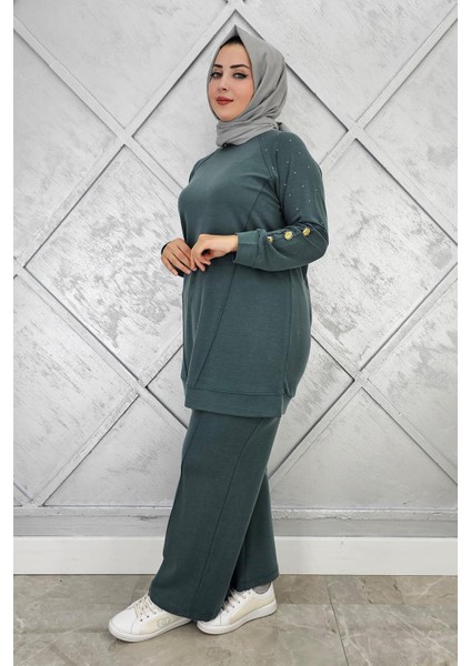Kadın Nervür Dikim Düğme Detaylı Tesettür Takım