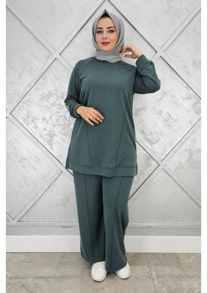 Kadın Nervür Dikim Düğme Detaylı Tesettür Takım modelleri