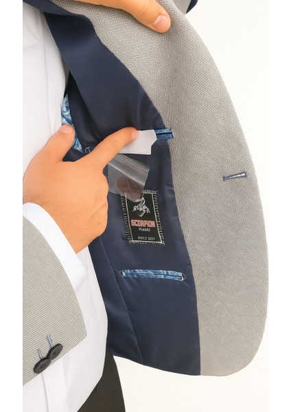 Gri Erkek Italyan Kesim Blazer Ceket – Lacivert Detaylı, Kol Yamali, Slim Fit Şık Tasarım indirimleri