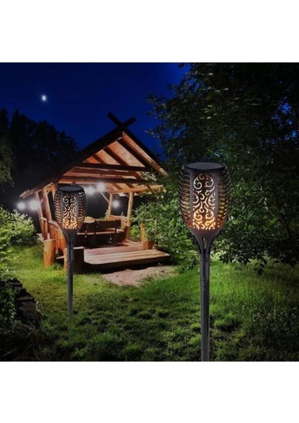 Güneş Enerjili Alev Efektli Solar Bahçe Lambası Sensörlü Aydınlatma (51CM)