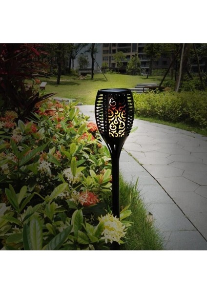 Güneş Enerjili Alev Efektli Solar Bahçe Lambası Sensörlü Aydınlatma (51CM)