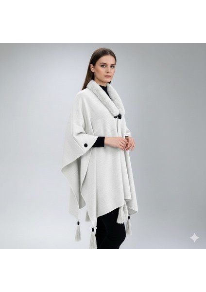 Akmoda Kalın Kışlık Triko Uzun Panço