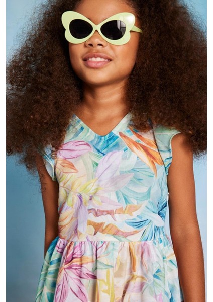 Kız Çocuk 10-16 Yaş Çiçek Desenli Elbise 6991 Pembe