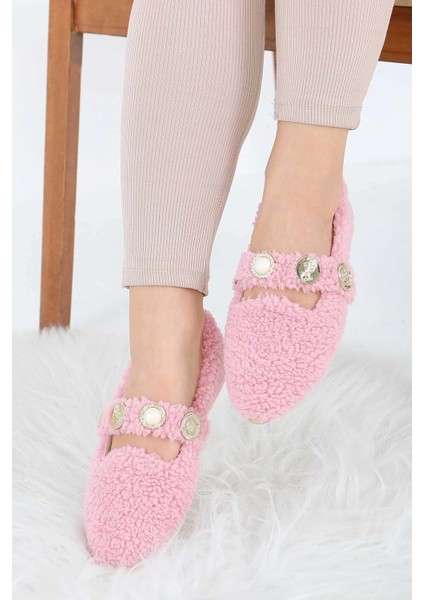 Kadın Inci ve Tuğra Detaylı Peluş Babet - Pembe - 39