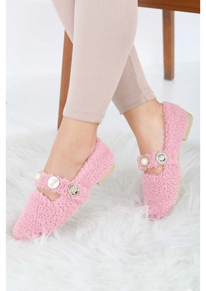 Kadın Inci ve Tuğra Detaylı Peluş Babet - Pembe - 39 fiyatları