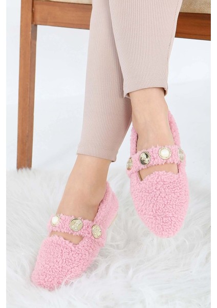Kadın Inci ve Tuğra Detaylı Peluş Babet - Pembe - 39 fırsatları