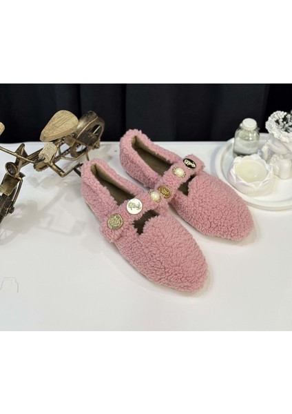 Kadın Inci ve Tuğra Detaylı Peluş Babet - Pembe - 39 indirimleri