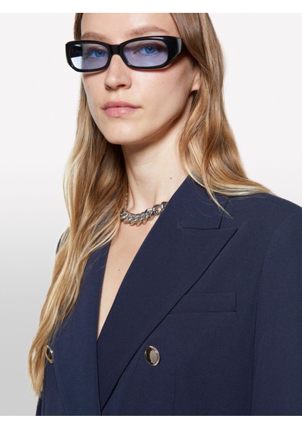 Viskoz Karışımlı Düğme Detaylı Blazer Ceket Kadın Lacivert Ceket - 325A2KVXLW037 fiyatları