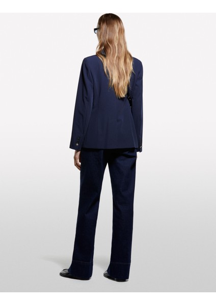 Viskoz Karışımlı Düğme Detaylı Blazer Ceket Kadın Lacivert Ceket - 325A2KVXLW037 fırsatları