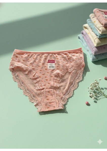 Pastel Turuncu Renk Çiçek Desenli Dantelli Xl Beden Kadın Külot 3 Lü Paket fiyatları