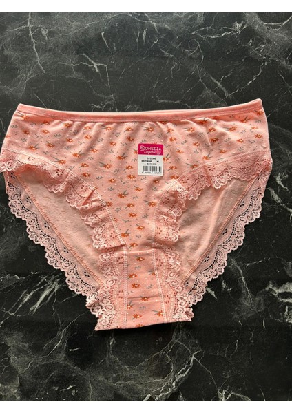 Pastel Turuncu Renk Çiçek Desenli Dantelli Xl Beden Kadın Külot 3 Lü Paket fırsatları