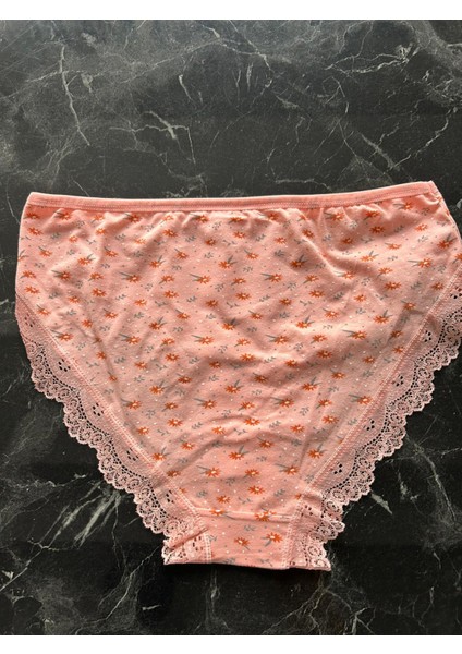 Pastel Turuncu Renk Çiçek Desenli Dantelli Xl Beden Kadın Külot 3 Lü Paket indirimleri