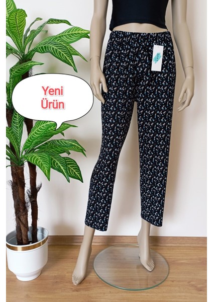 Kadın Penye Kumaş Baskılı Yumuşak Pamuklu Pijama Altı