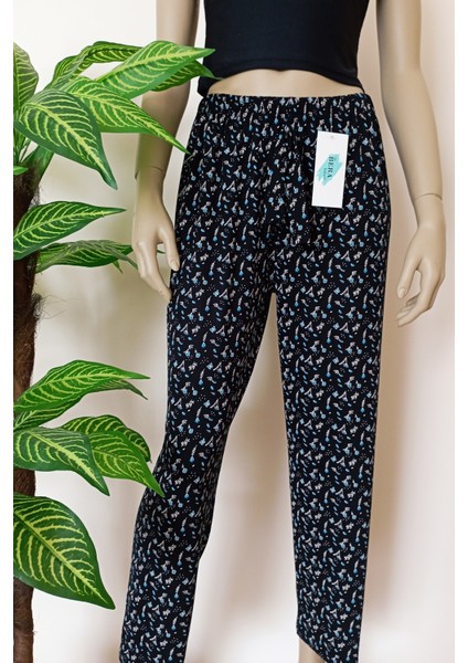 Kadın Penye Kumaş Baskılı Yumuşak Pamuklu Pijama Altı