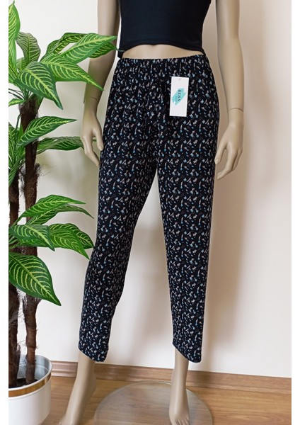 Kadın Penye Kumaş Baskılı Yumuşak Pamuklu Pijama Altı