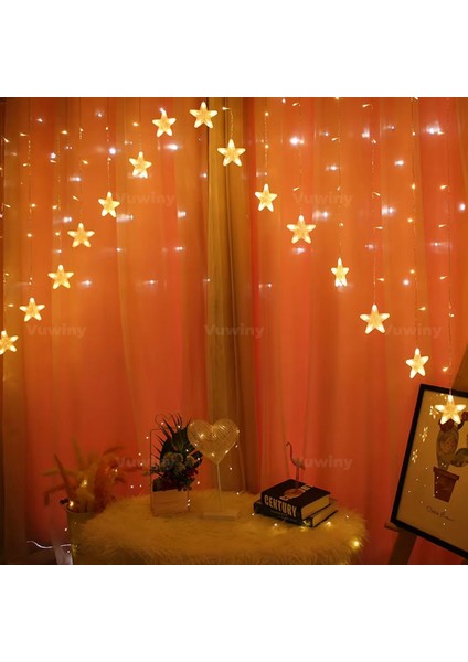 16 Yıldızlı LED Işıklı 8 Modlu Gün Işığı Dekoratif Saçaklı Yıldızlı Perde LED modelleri