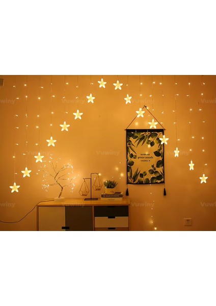 16 Yıldızlı LED Işıklı 8 Modlu Gün Işığı Dekoratif Saçaklı Yıldızlı Perde LED fırsatları