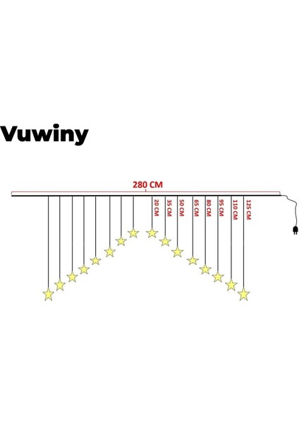 16 Yıldızlı LED Işıklı 8 Modlu Gün Işığı Dekoratif Saçaklı Yıldızlı Perde LED