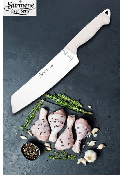 Sürmene Serisi Santoku Mutfak Şef Bıçak Et Ekmek Sebze Salata Şef Bıçağı Beyaz Verzalit Sap HDS-158