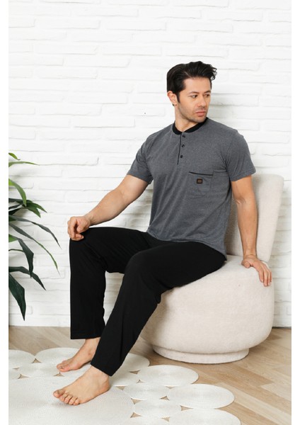Erkek %100 Pamuklu Pijama Takımı-3 Düğmeli-Yaka Cepli 12384 fiyatları